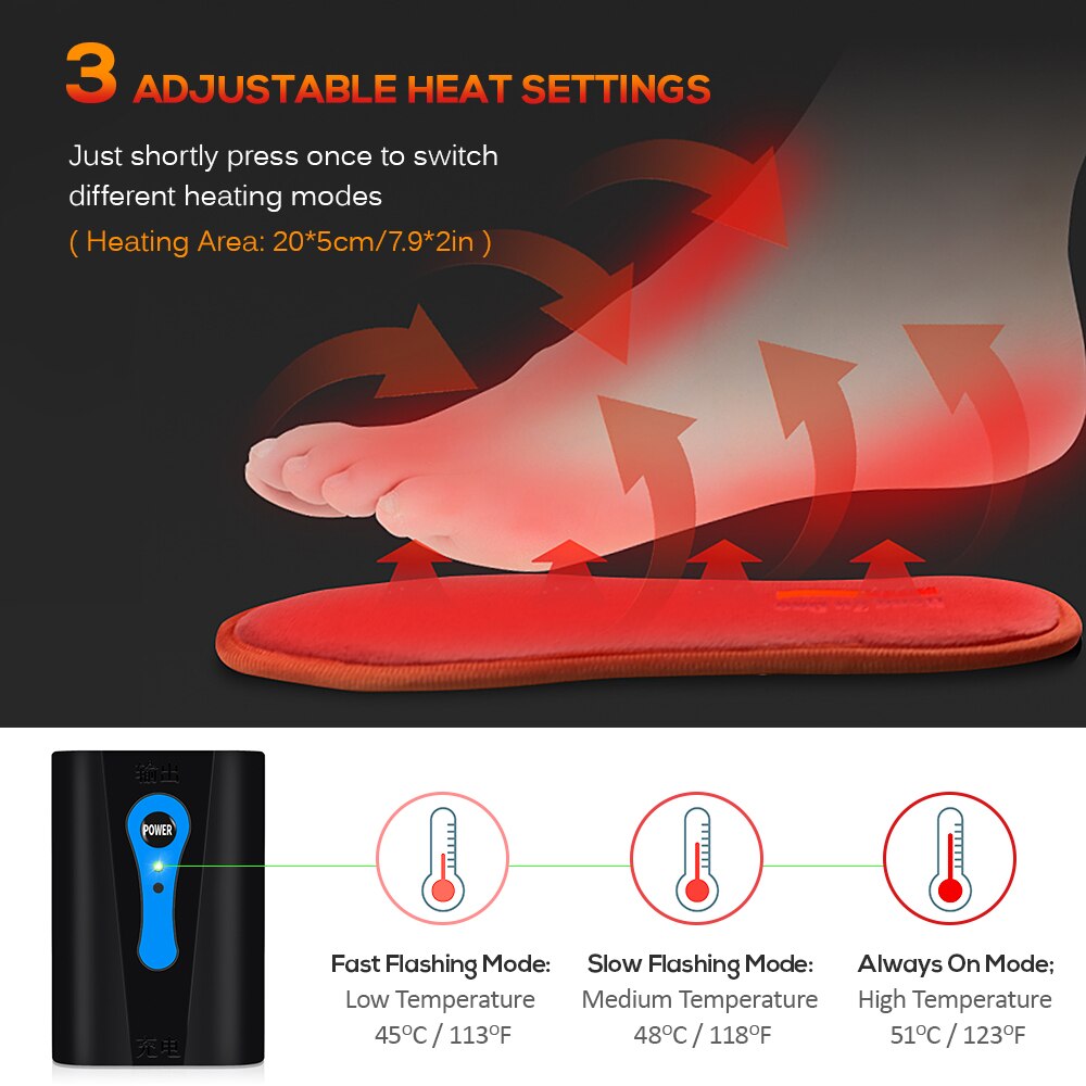 Outdoor Electric Heated Insole Foot Warmers Battery Powered Heated Insoles Winter Warm Shoe Insoles For Skiing Camping Cycling
