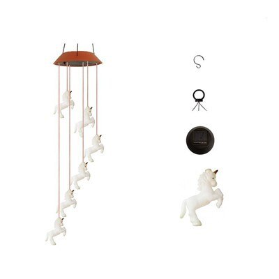 14 Style Solar Wood Squirrel Unicorn Star Wind Chime Color Changing Solar LED String Lights Outdoor Mobile Hanging Patio Light: Horse