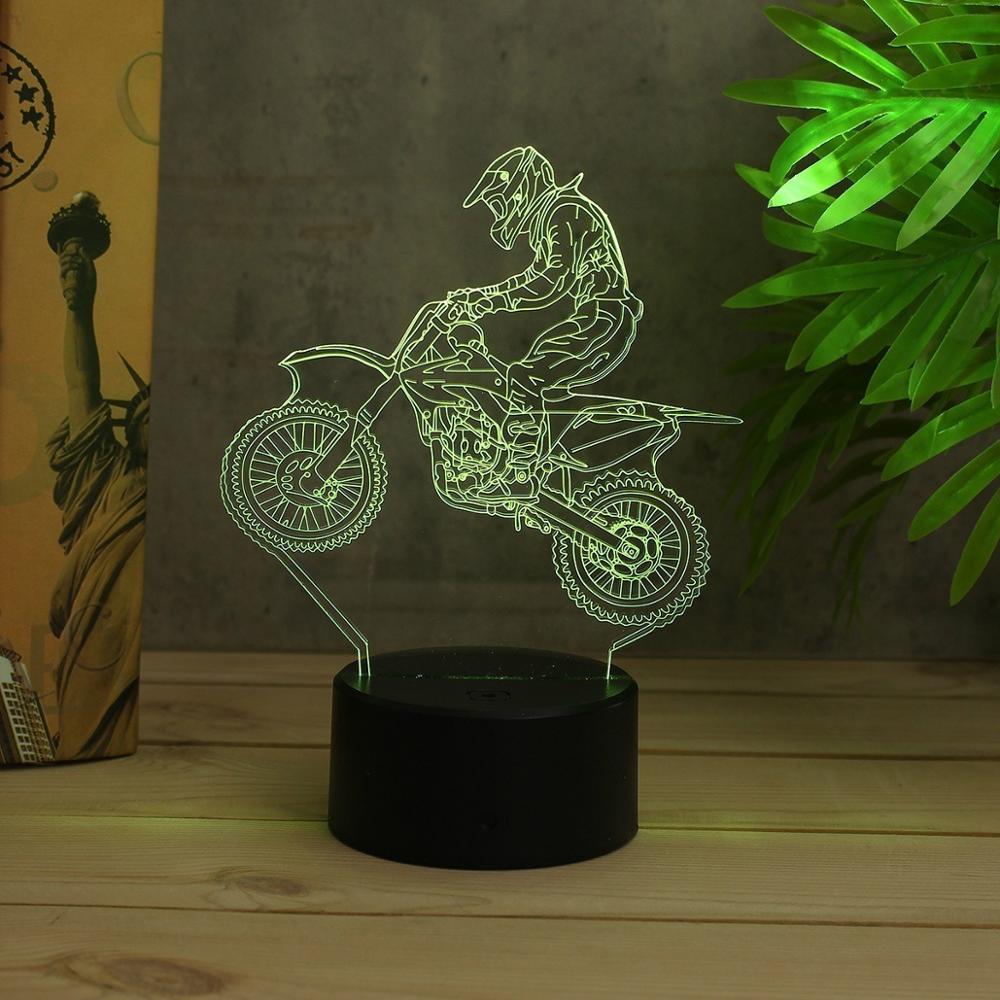 Lámpara LED 3D de acrílico para motocicleta y Motocross, luz de mesa táctil nocturna, 7 colores