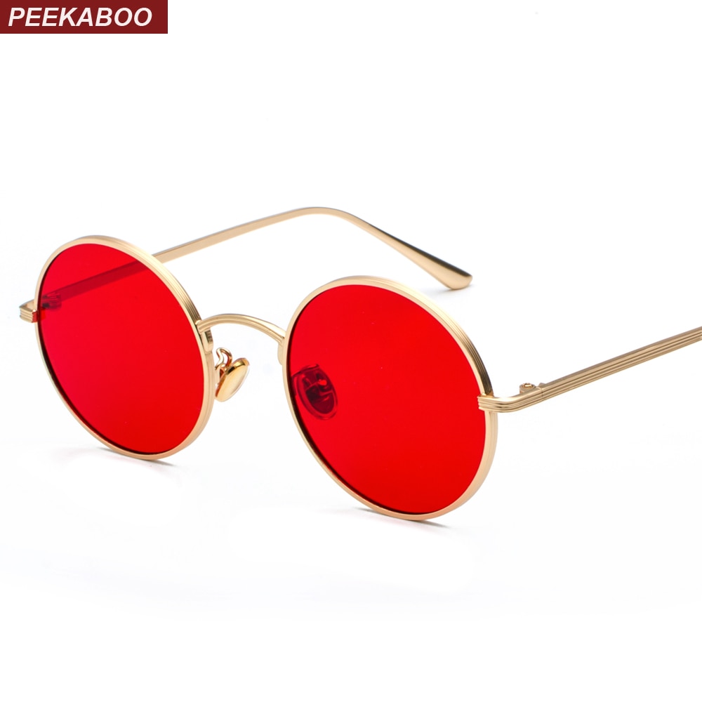 Peekaboo gold round metal frame sunglasses men retro summer style women red lens sun glasses unisex yellow pink black