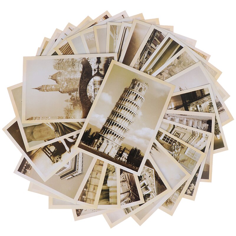 Carte postale mémoire ensemble cartes de voeux cartes cartes postales de noël offre spéciale 32 pièces classique célèbre Europe bâtiment Style Vintage