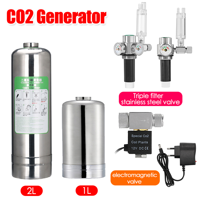 Générateur de CO2 pour Aquarium 2L/1L, bouteille en acier inoxydable, cylindre de gaz haute pression, accessoires d'aquarium