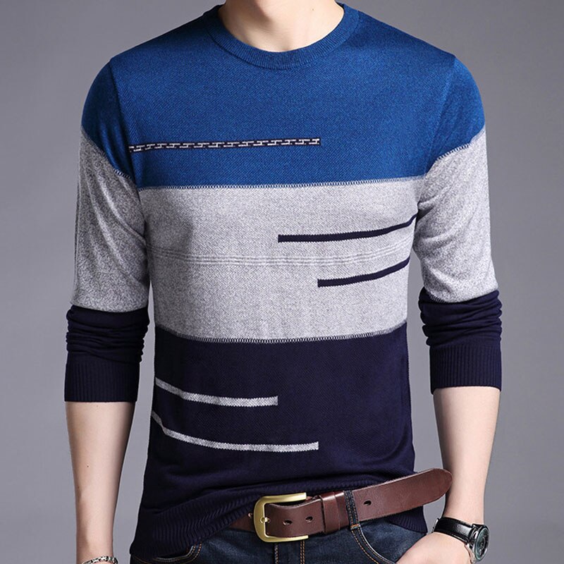 Klassisk strikket genser herre genser varme stripete gensere vinter strikke klær sueter hombre casual camisa masculina