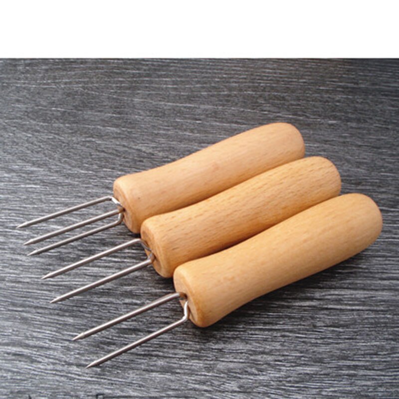 20pc majsholdere rustfrit stål grillspyd pinde trægreb frugtgafler buffet fondue fest grill tilbehør grillværktøj: 10cm trægreb