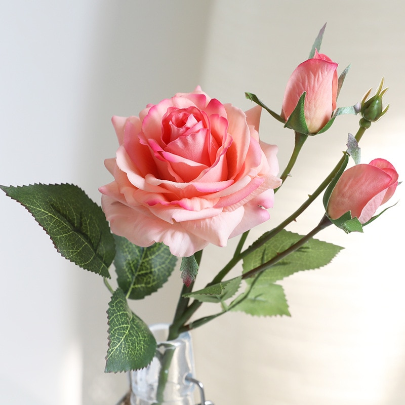 8 stks/partij Real touch rose takken woonkamer bruiloft decoratie rozen kunstbloemen flores fleur artificielle