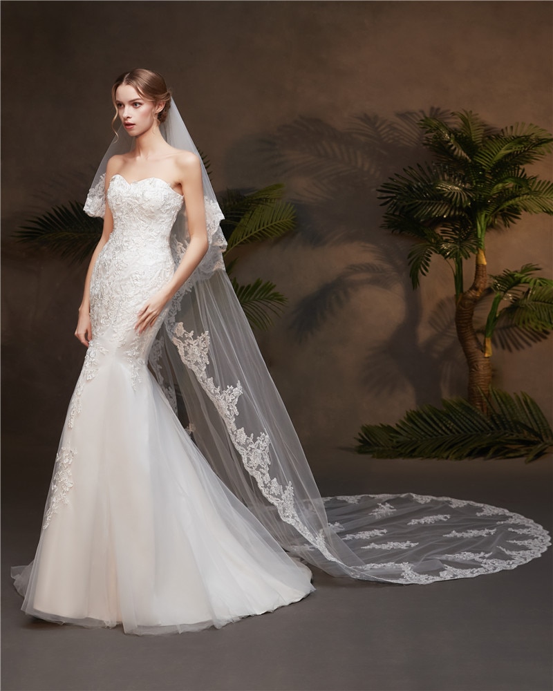 Layer 2 Lace Edge 3M Kathedraal Bruiloft Sluier Met Kam Voor Bruid Bridal Veils Accessoires Voorhang Velos De Novia