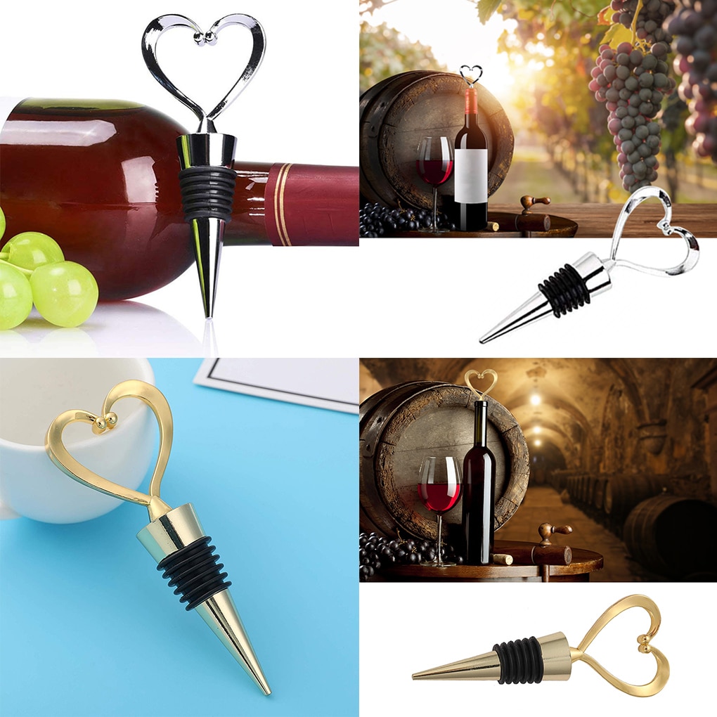 Heart Shaped Red Wine Champagne Wine Bottle Stopper Valentines Wedding Reusable Stopper Silver/Gold