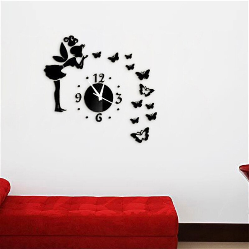 3d kunstspiegel vlinder fee muursticker klok sticker diy kinderkamer woondecoratie lxy 9