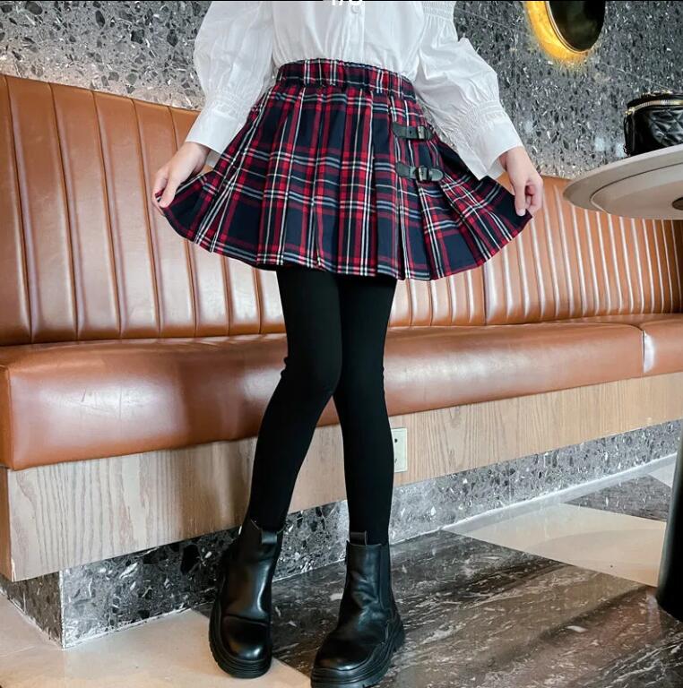 Falda ajustada a cuadros para niñas, pantalones de uniforme JK para la escuela, Leggings con falda, primavera y otoño: Rojo / 7 años