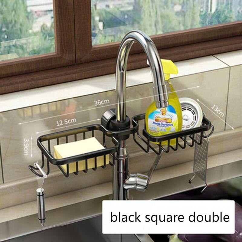 Kitchen Accessory Aluminu Dish Drainer For Sink Rack Storage Holder Soap Dish Drain Shelf Kitchen Organizer Bathroom Accessories: black square 2