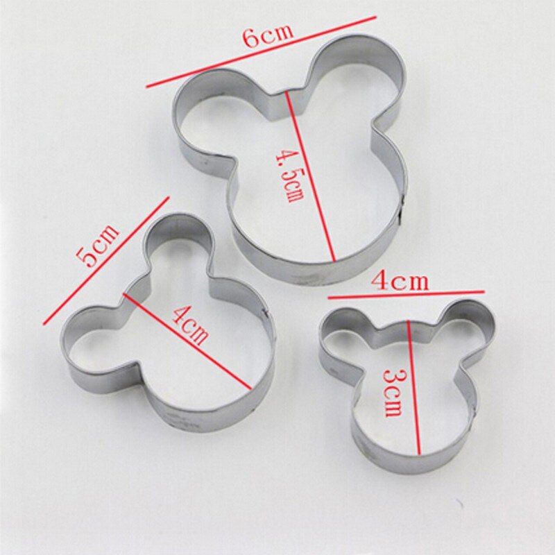 3 pcs Mouse Cookie Cutter Rvs Cut Biscuit Mold Koken Gereedschap Set Groente Chopper Fondant Sugarcraft Cakevorm