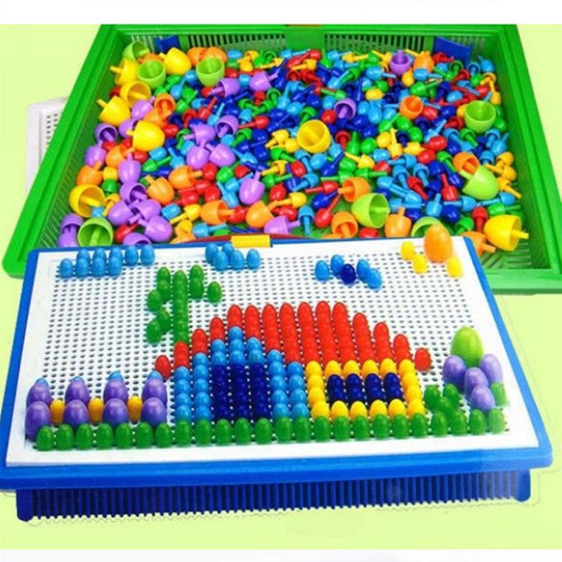 Kinderen Kinderen Puzzel Peg Board Met 296 Haringen Educatief Speelgoed Creatieve Gaven Puzzels Speelgoed Kleurrijke Knoppen Assembleren Paddestoelen