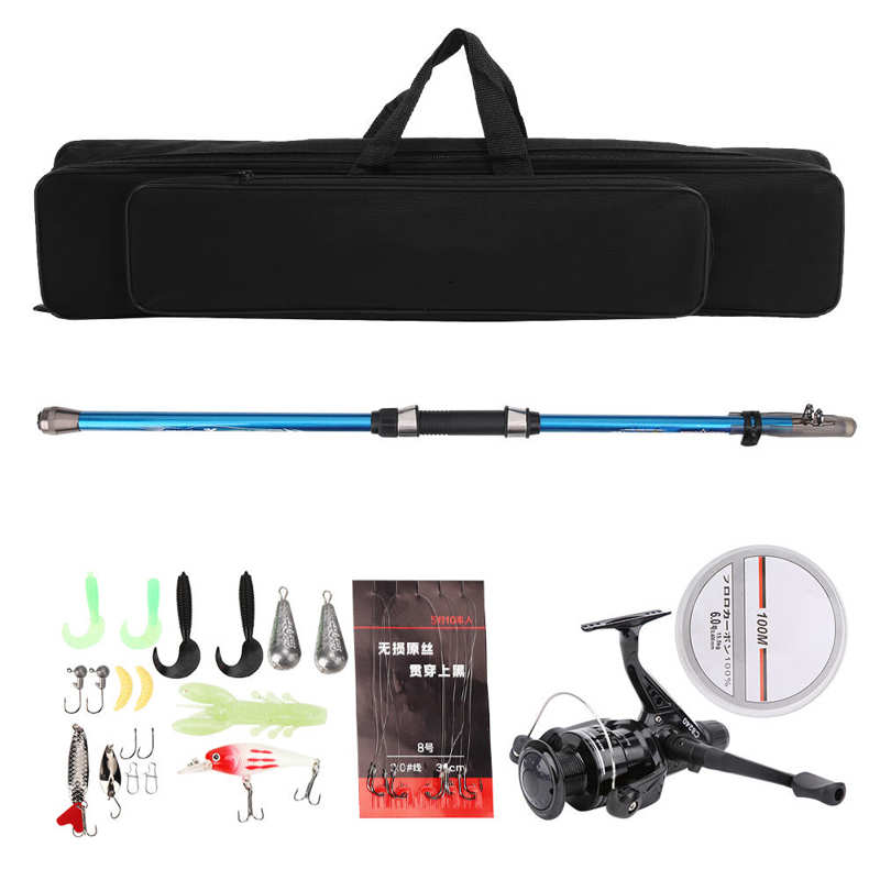 1.8/2.1/2,4 m Angelrute Combo 24T Carbon Teleskop Angelrute Set mit Linie Lockt tackle Haken 5.5:1 Reel Volle Tool Kit