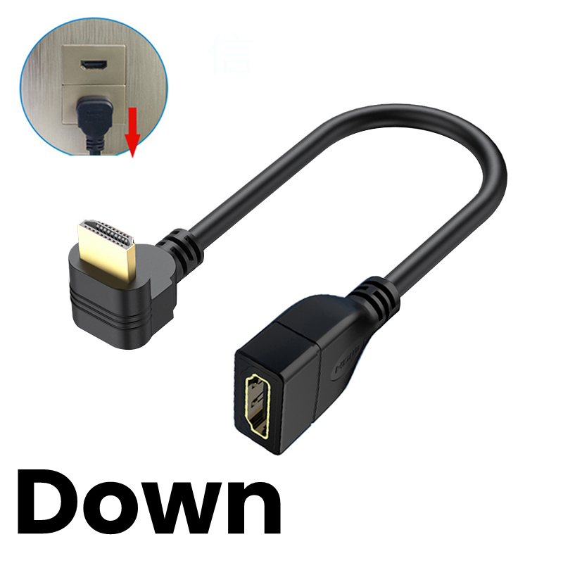15/50cm 1080P HD Extender Cord 90 Degree Up/Down/Left/Right Angle Male To Female Extension Cable for PC TV DVD Monitor Projector: Brown / <=0.5m