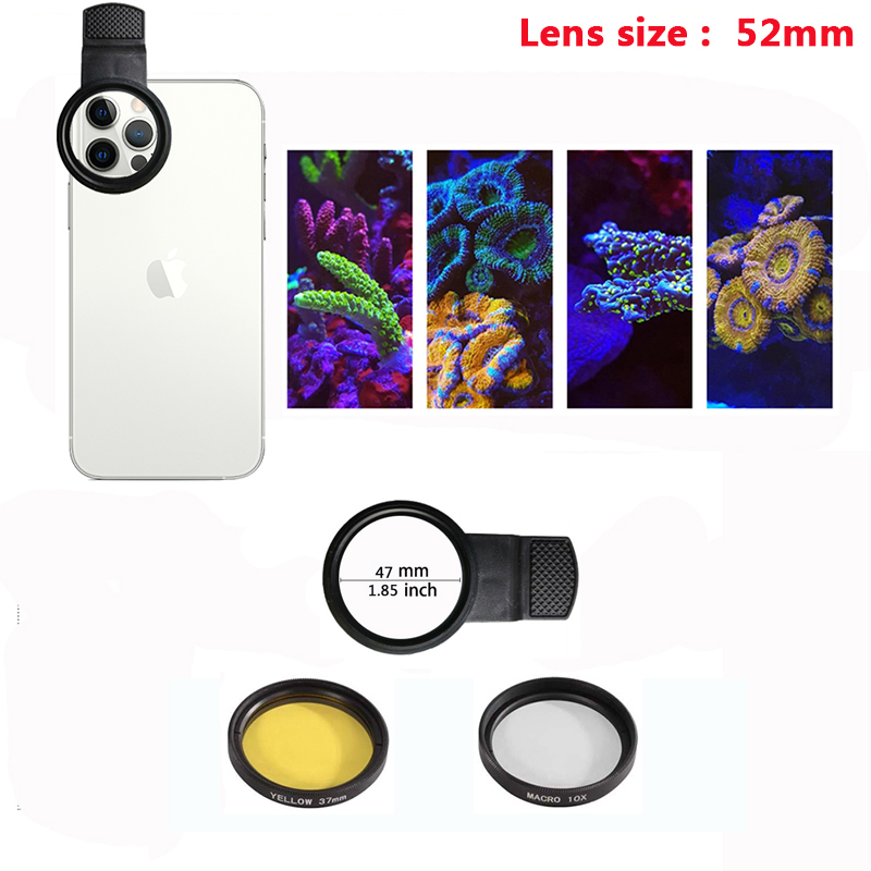 Lente de acuario para pecera, agua salada marina, agua de mar, lente de arrecife de Coral, filtros de cámara para teléfono, lente Macro, terrario acuático de peces: Borgoña