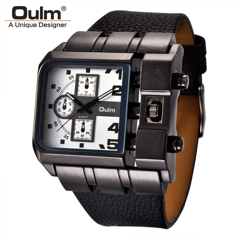 Oulm 3364 Big Size Watches Men Luxury Brand Sport Male Quartz Watch PU Leather Unique Men's Wristwatch relogio masculino: White Dial