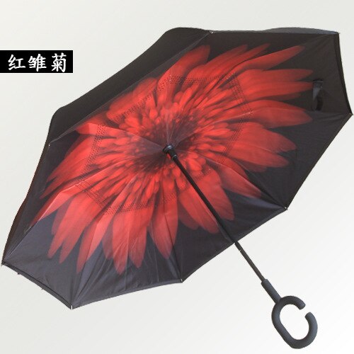 Gancho C, a prueba de viento paraguas inversa vástago largo invertida doble capa soporte autónomo protección contra la lluvia paraguas de la gota: Gris claro