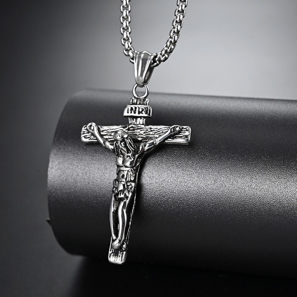 JHSL 55/60/70 cm Chain Classic Men Jesus Necklace Cross Pendants Jewelry Stainless Steel Silver Color