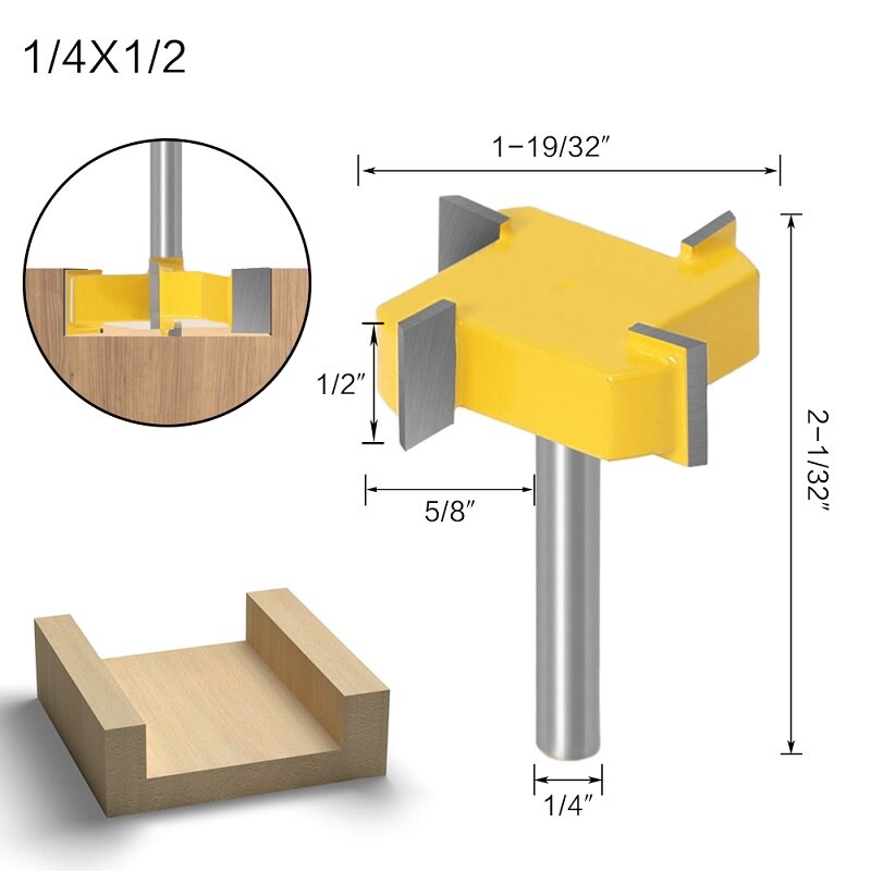 1pc 8mm skaft t typ skarvning &amp; spårfräs fyrfräs t-spår träfräs 12mm/12.7mm skaft fräs för trä: 6.35mm skaft 4 tänder
