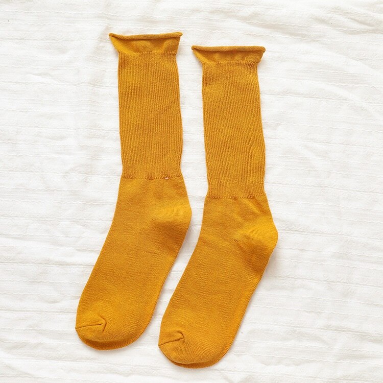 CHAOZHU Solid Colors Women Lady Daily Loose Socks Socky-Wockies Japanese Girls Long Crew Rib Cotton Causal Sock: Gold