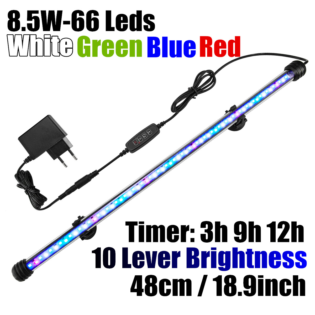 8.5W 56 Leds Aquarium Led Licht Aquarium Verlichting Lamp Onderwater Subnersed Blauw Groen Rood Wit Gekleurde Timer Dimmer helderheid: 48cm 18.9inch
