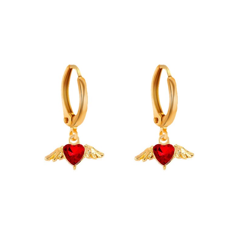 Flatfoosie Mode Bling Hart Crystal Oorbellen Voor Vrouwen Goud Kleur Alloy Wing Earring Sieraden Party: 143805RD