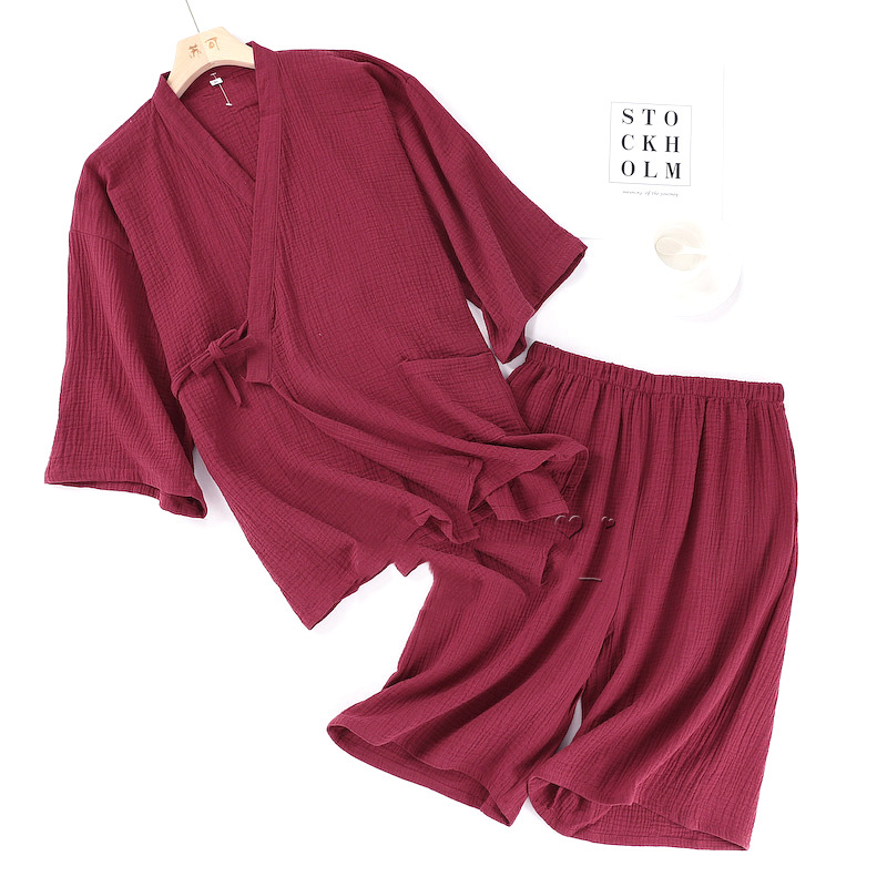 Pyjama Kimono traditionnel japonais pour homme, nouveaux ensembles de pyjama, Vintage, col en V, couleur unie, vêtements de maison, décontractés, amples, vêtements de nuit: Color2 / M