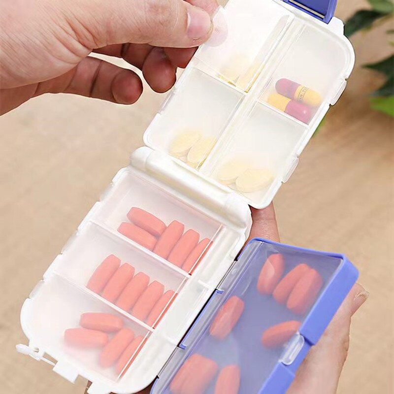One Week Travel 8 Compartments Small Pill Box Divided Into Compartment Single Cover Portable Pill Box Tablet Capsule Storage Box