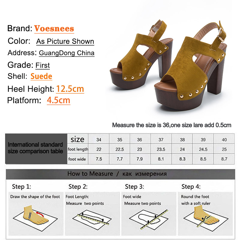 Sandalias de tacón de gamuza grueso para mujer, zapatos de tacón alto de plataforma cómodos y versátiles, estilo romano, con remaches de Color sólido, talla grande