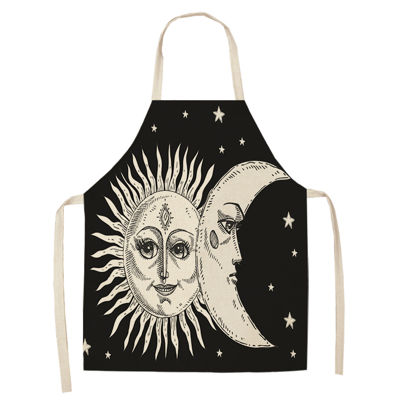 1Pcs Ramadan Pattern Cotton Linen Kitchen Aprons for Woman and Man Home Cooking Baking Shop Cleaning Accessory 53*65cm DD1001: E
