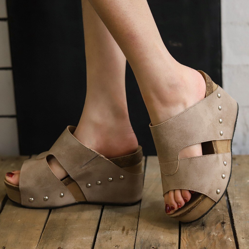 Sagace Vrouwen Slippers Hoge Hakken Slippers Vrouwen Klinknagel Strand Sandalen Boho Casual Schoenen Vrouwen Wiggen Schoenen Dikke Bodem Slipper: BG / 43