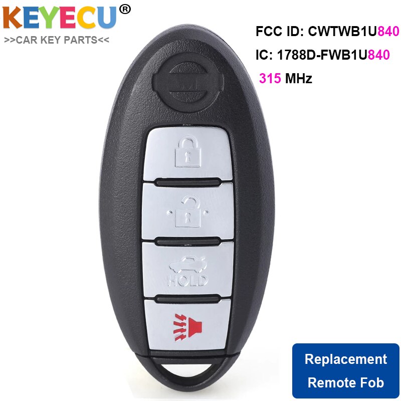 KEYECU Smart Remote Control Car Key Fob 4 Buttons for Nissan Sentra Versa Leaf - 315MHz FCC:CWTWB1U840