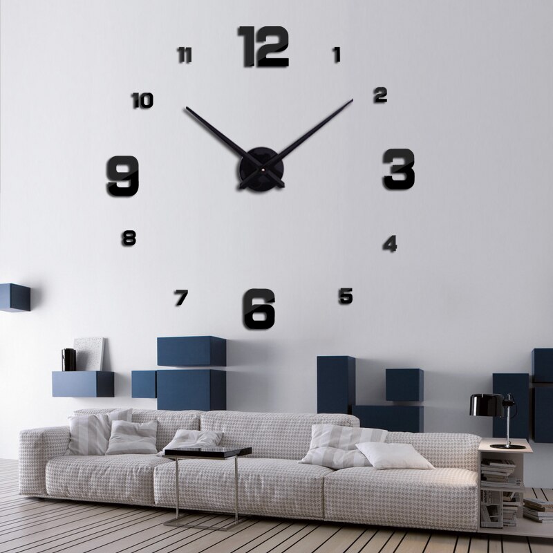 Bricolage 3D numérique horloge murale Quartz grand miroir horloge murale salon moderne Unique décoration de la maison