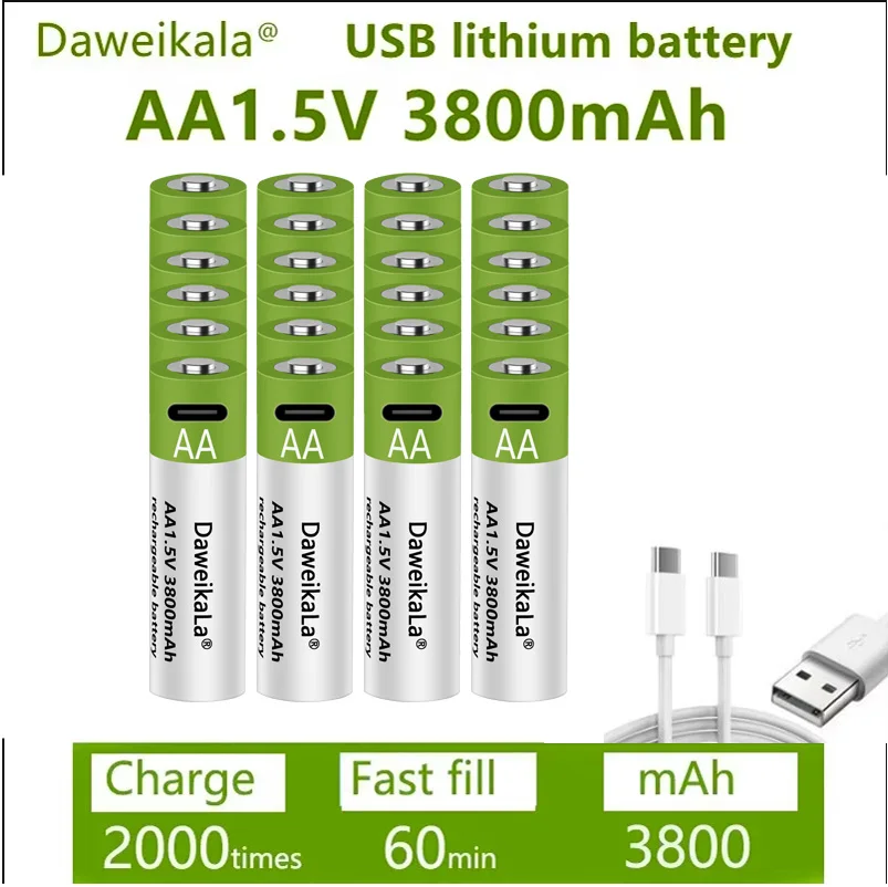 Fast charging 1.5 V rechargeable battery AA1.5V 3800 MAH lithium battery replacement LED flashlight, camera, keyboard and mouse: Silver