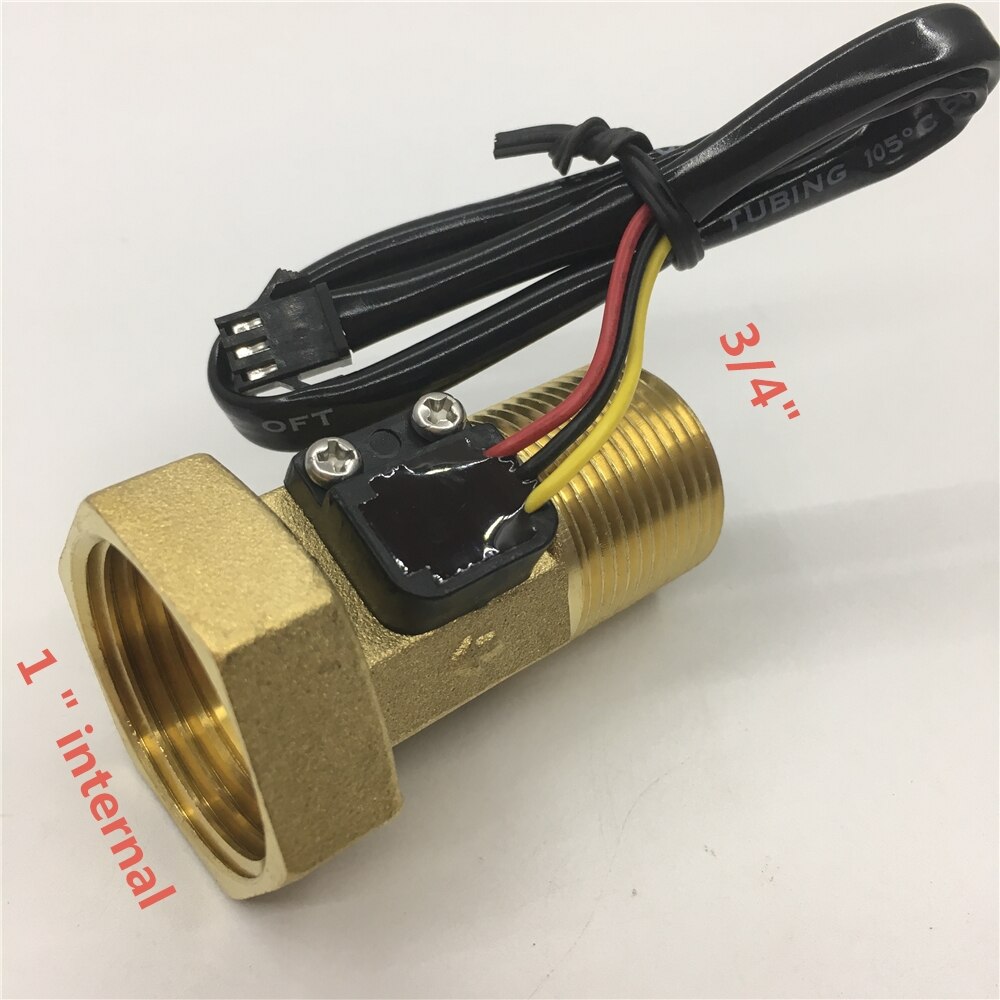 External 3/4"-Internal 1" Brass copper water flow sensor Turbine meter Magnetic Hall effect sensor