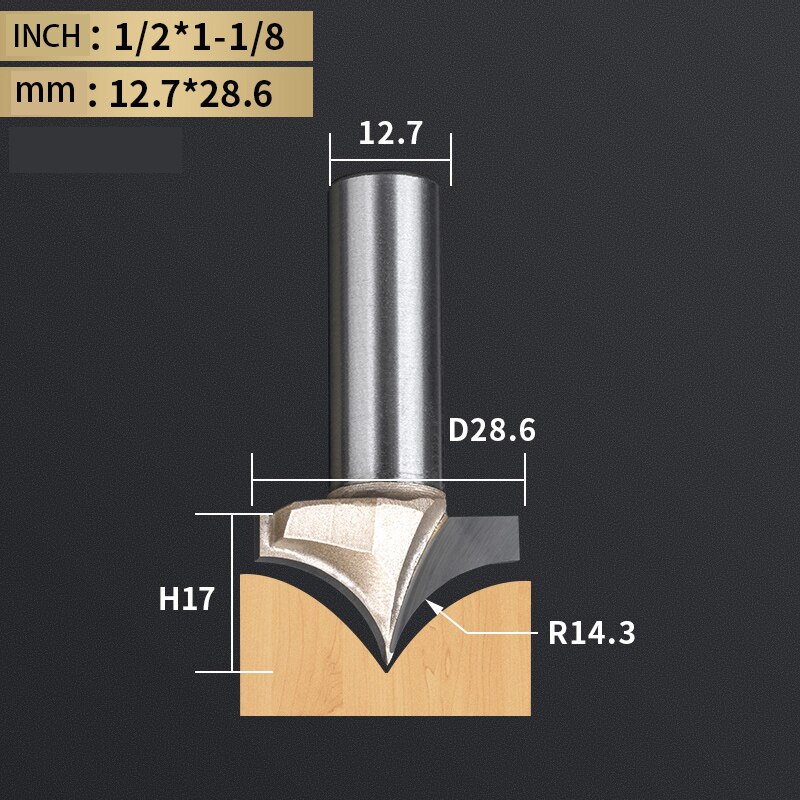 Tideway Point Cutting Round Over Bit Woodworking Tools Carving Tool Tungsten Carbide CNC Router Bit for Wood 1/2 Shank: J00116