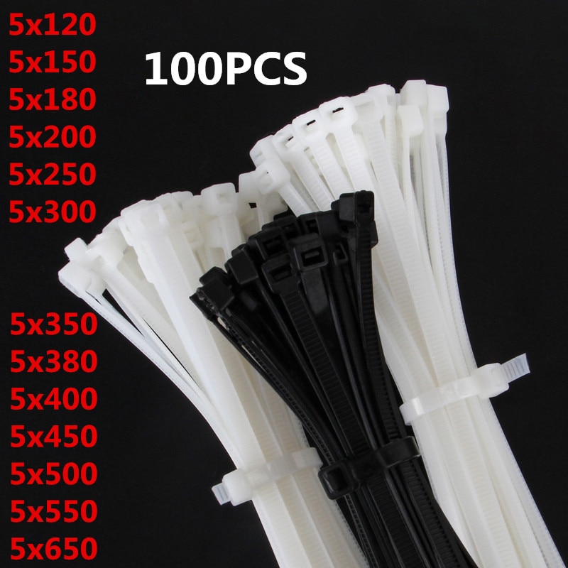 Plast nylon buntband 100 st 5 x 120 5 x 150 5 x 180 självlåsande rem dragkedja kabelklämma fast buntband 100 st