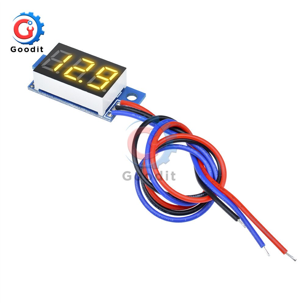 LED Mini Digital Voltmeter Blue/red/green LED Display Volt Meter 0.36 Inch DC 0-100V Gauge Volt Voltage Panel Meter 3 wires: YELLOW