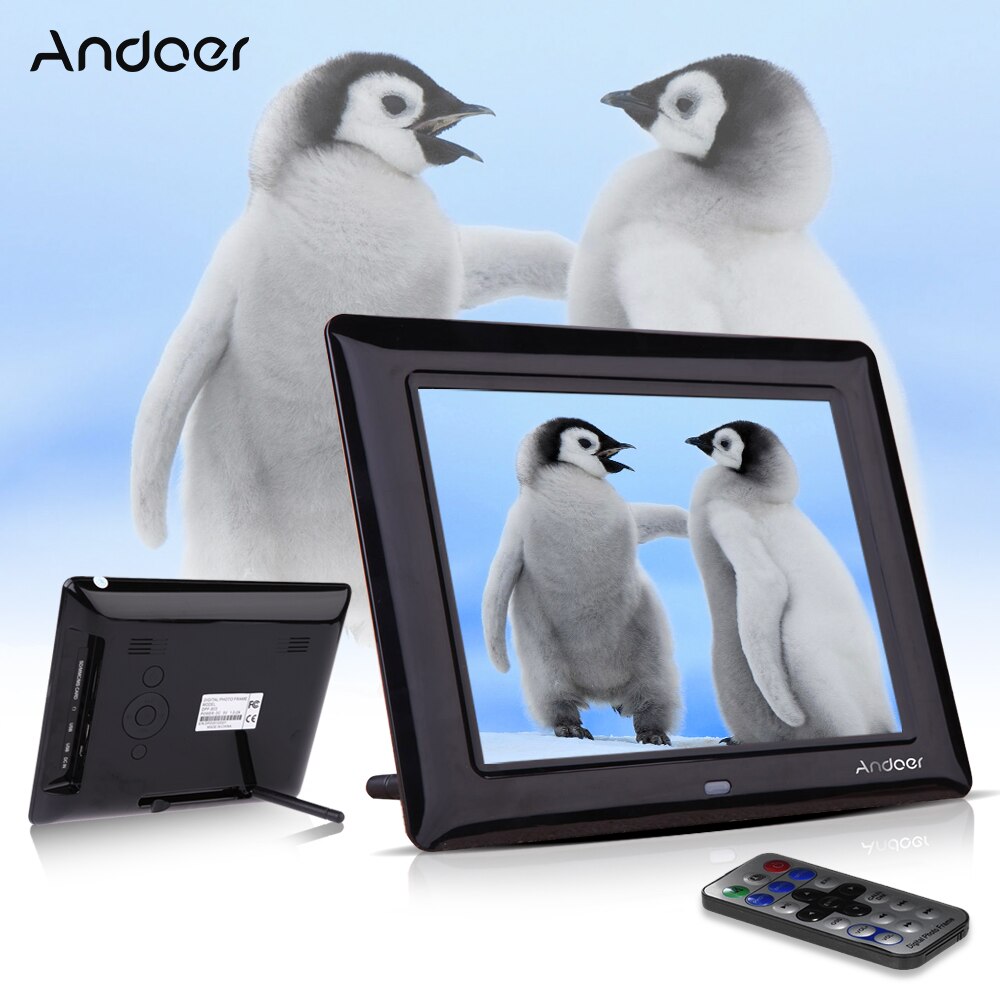 Andoer 8'' HD TFT-LCD Digital Photo Frame Electronic Picture Frame Photo Album Clock MP3 MP4 Movie Player with Remote Desktop: Black / US Plug