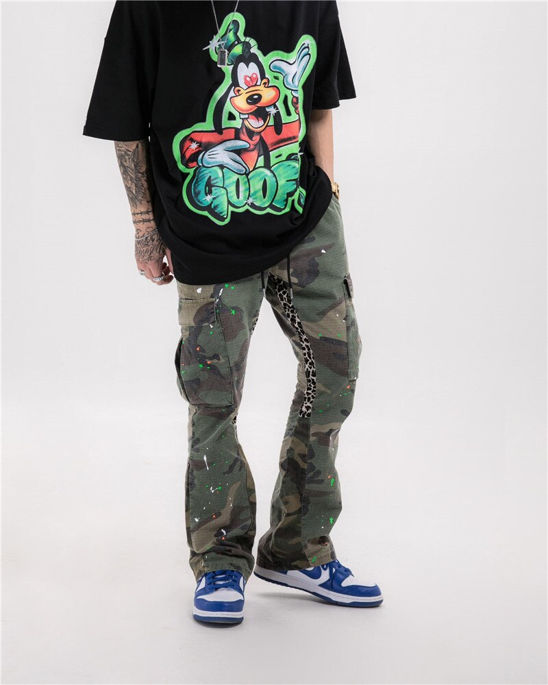 Pantalones de estilo Hip Hop para hombre, pantalón masculino de estilo Hip Hop, con estampado de camuflaje y salpicaduras, ropa de calle de bolsillo, pantalones para correr