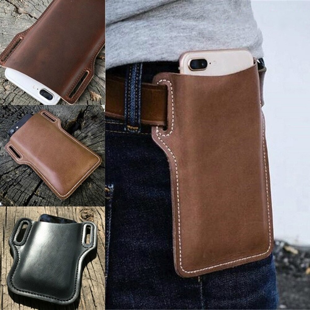 Mannen Lederen Vintage Pack Heuptas Belt Clip Telefoon Holster Reizen Wandelen Mobiele Mobiele Telefoon Case Cover Belt Pouch Purse