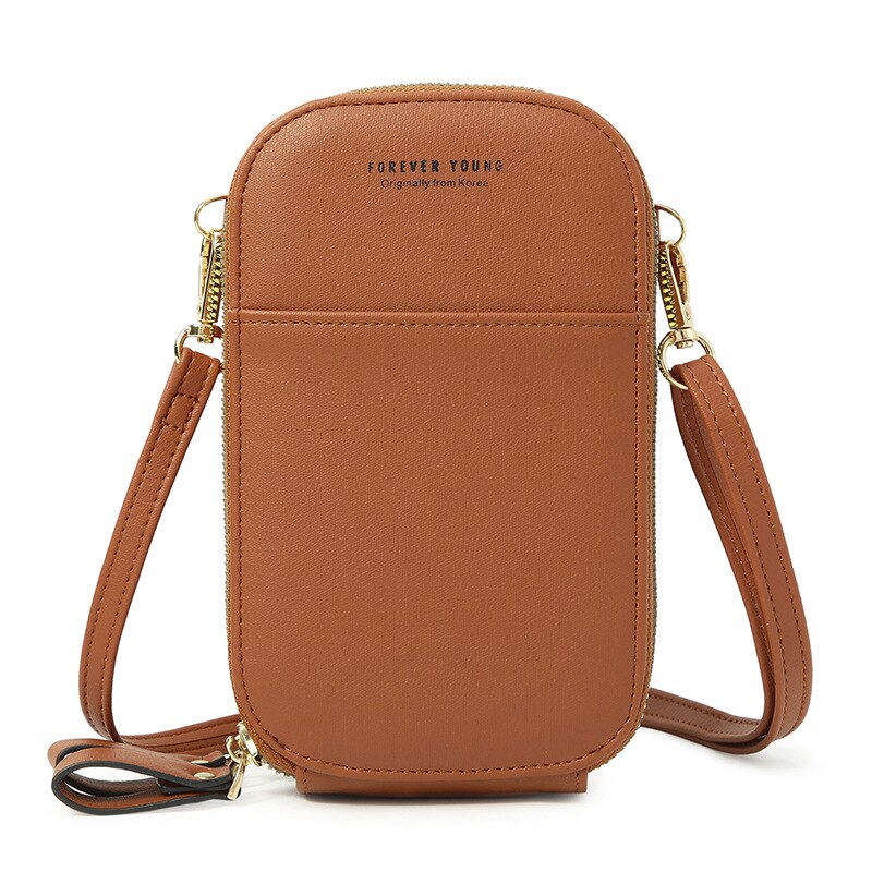 Telefoon Zak Mini Schoudertas Voor Vrouwen Twee Lagen Vrouwelijke Messenger Bag Pu Lederen Dames Kleine Crossbody Purse: Brown