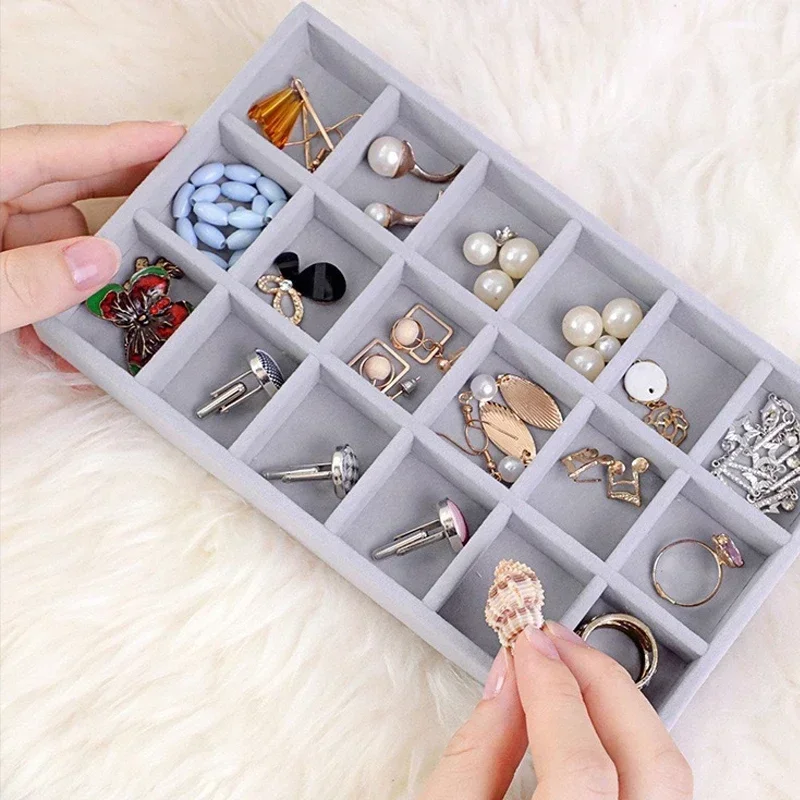 Velvet Jewelry Accessories Display Organizer Desktop Makeup Storage Box Earring Bracelet Ring Brooch Classification Drawer Tray