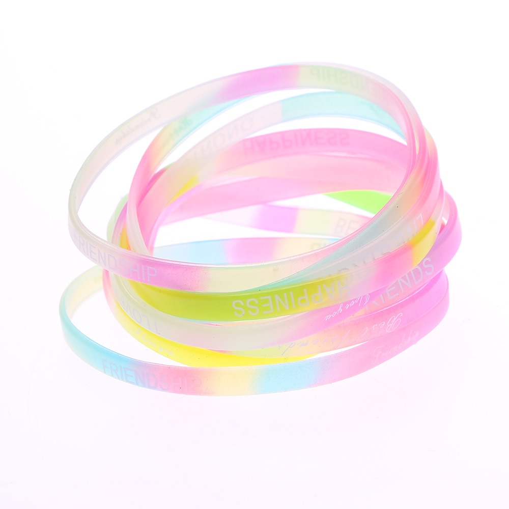 10 stks/partij Brief gedrukt Fluorescerende Lichtgevende Armbanden Polsband Rubber Gummy Haarband Unisex armbanden Glow Armbanden