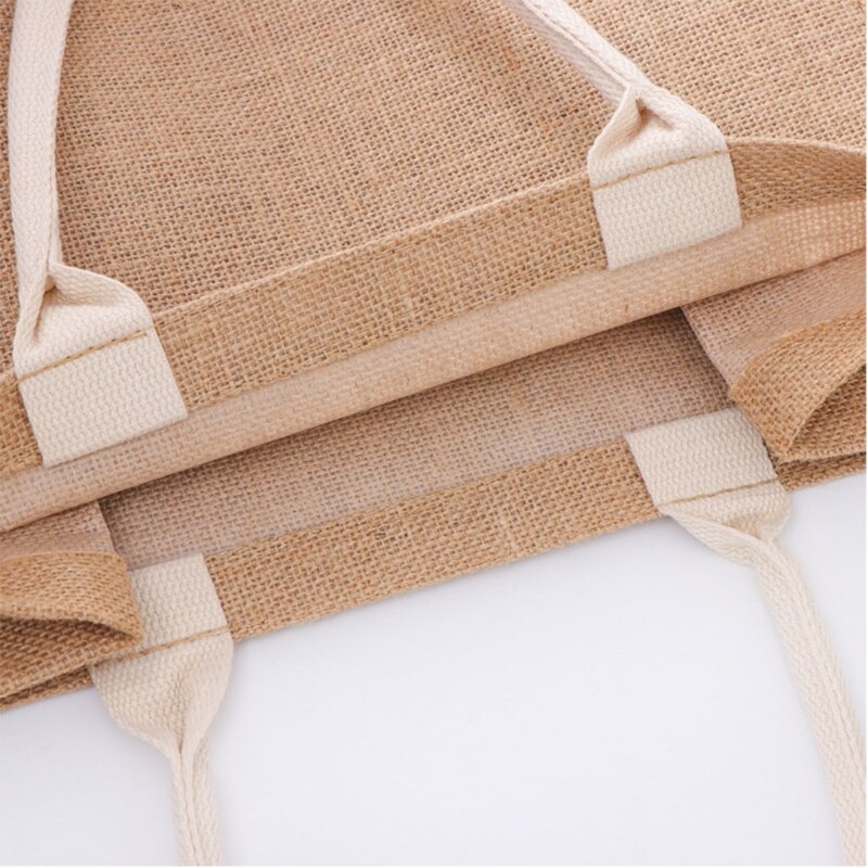 Reusable Jute Tote Bag Eco Friendly Burlap Grocery Bags for Shopping Beach X7YA