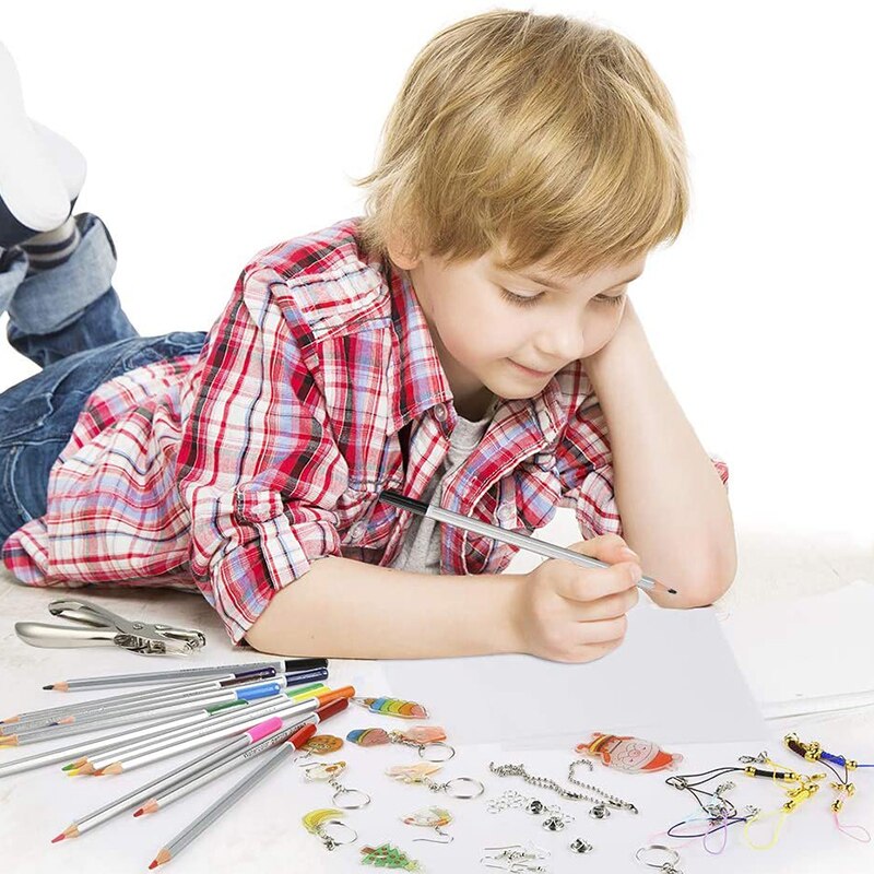 198 sztuk Shrinky Dinks zestaw z tworzywa sztucznego arkusz termokurczliwy papier artystyczny dziurkacz breloki ołówki rysunek dostaw kreatywny uroki producent