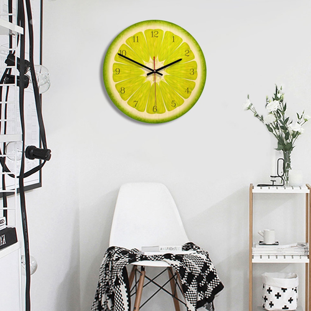 Horloge murale à fruits, citron vert, horloge de cuisine moderne, décoration d'intérieur, horloge de salon, art mural à fruits tropicaux, montres