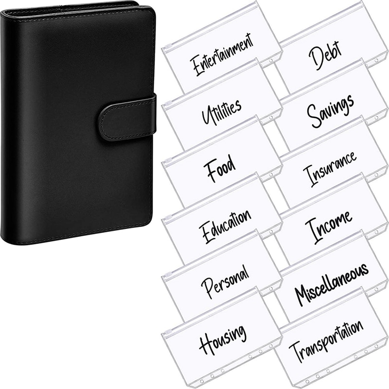 A6 PU Leather Notebook Magnetic Personal Planning Binder with 12 Binder Pockets Binder Zipper Folder for Bill Planning: Green