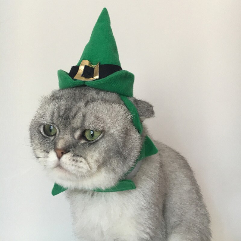 Vestido de para perros y gatos, conjunto de corbata para disfraz, Navidad, Halloween, vestido, gorras, Collar para perros, gatos verdes, accesorios de ropa para mascotas