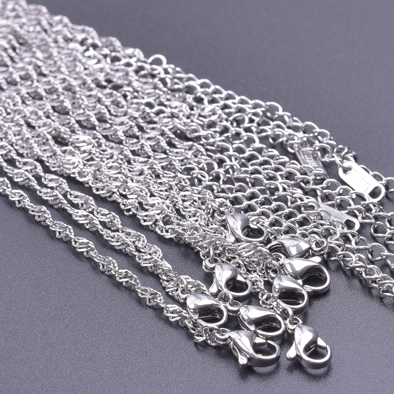 10pcs/Lot Stainless Steel 45cm Adjustable Chain Necklace For Women Men Chains DIY Components 1.2/1.5/1.6/2/2.2/2.5/3mm: SILVER PLATED